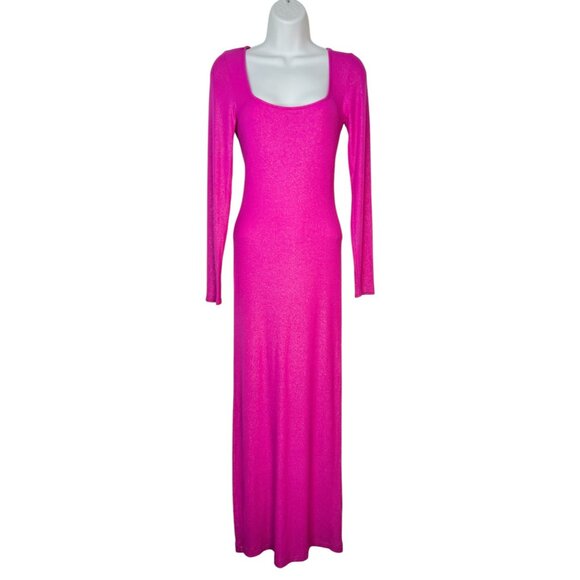 SKIMS Soft Lounge Long Sleeve Ribbed Bodycon Metallic Fuchsia Party Dress Large - Picture 4 of 11